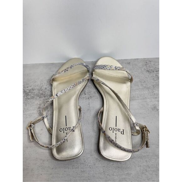 Linea Paolo Sandals Size 8.5 Leather in Gold Snakeskin Print Strappy Flat Sandal - Picture 5 of 7